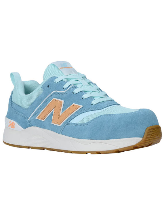 New Balance Sicherheitsschuh Elite Lite für Damen mit Sicherheitsklasse S1P in milky blue orange Ansicht von schräg rechts