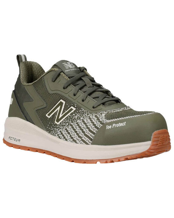 New Balance Sicherheitsschuh Speedware mit Sicherheitsklasse S1P in olive weiß Ansicht von schräg rechts